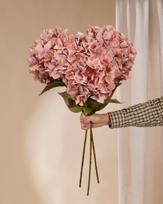 Drie roze Hortensia's 90 cm